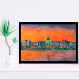 Madison Wisconsin Usa Downtown Skyline Dusk City Art Watercolor Framed Art Prints Wall Art Decor,Framed Picture