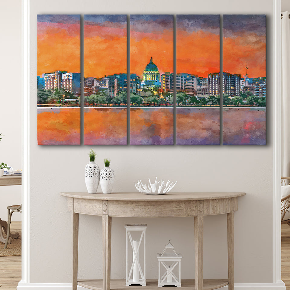 Madison Wisconsin Usa Downtown Skyline Dusk 5 Pieces Extra Large Canvas Prints Wall Art Home Decor