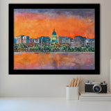 Madison Wisconsin Usa Downtown Skyline Dusk City Art Watercolor Framed Art Prints Wall Art Decor,Framed Picture