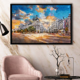 Madrid Spain Cityscape Calle De Alcala City Art Watercolor Framed Canvas Prints Wall Art Home Decor,Floating Frame