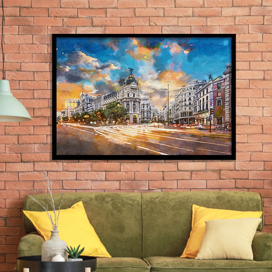 Madrid Spain Cityscape Calle De Alcala City Art Watercolor Framed Art Prints Wall Art Decor,Framed Picture