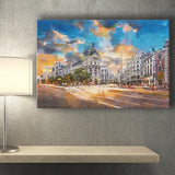 Madrid Spain Cityscape Calle De Alcala City Art Watercolor Canvas Prints Wall Art Home Decor, Large Canvas