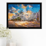 Madrid Spain Cityscape Calle De Alcala City Art Watercolor Framed Canvas Prints Wall Art Home Decor,Floating Frame
