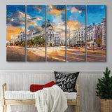 Madrid Spain Cityscape Calle De Alcala 5 Pieces Extra Large Canvas Prints Wall Art Home Decor