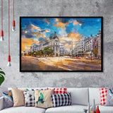 Madrid Spain Cityscape Calle De Alcala City Art Watercolor Framed Art Prints Wall Art Decor,Framed Picture