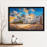 Madrid Spain Cityscape Calle De Alcala City Art Watercolor Framed Canvas Prints Wall Art Home Decor,Floating Frame