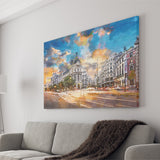 Madrid Spain Cityscape Calle De Alcala City Art Watercolor Canvas Prints Wall Art Home Decor, Large Canvas