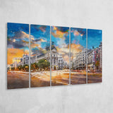 Madrid Spain Cityscape Calle De Alcala 5 Pieces Extra Large Canvas Prints Wall Art Home Decor