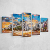 Madrid Spain Cityscape Calle De Alcala 5 Pieces Mixed Canvas Prints Wall Art Home Decor
