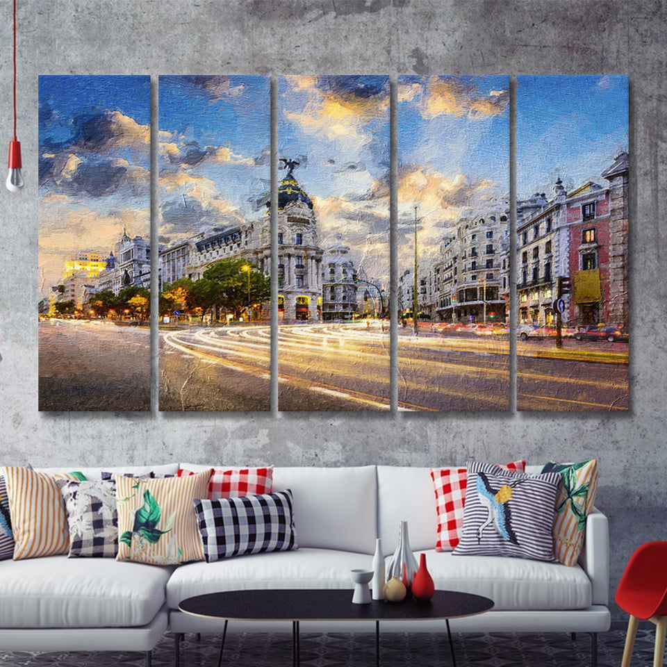 Madrid City 5 Piece B Canvas Prints Wall Art Decor - Painting Canvas, Multi Panels