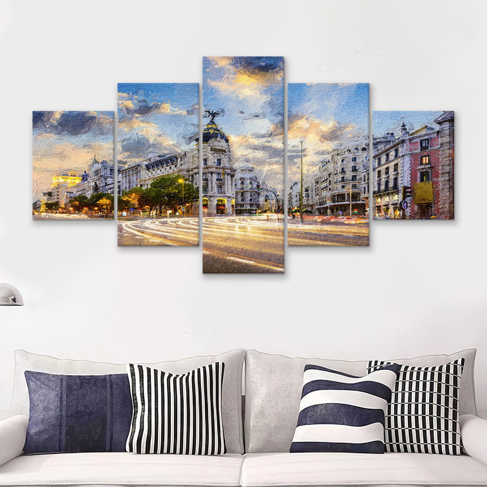 Madrid City 5 Piece Canvas Prints Wall Art Decor - Painting Canvas, Multi Panels