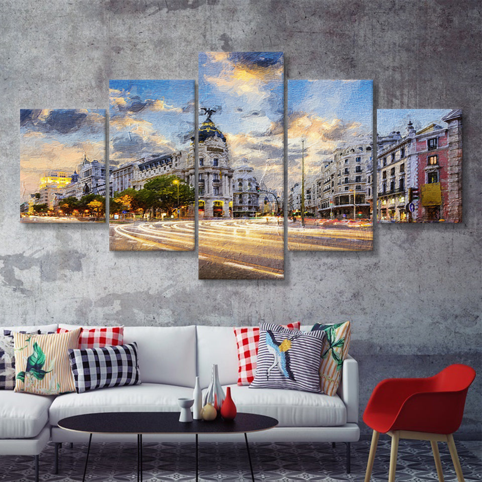 Madrid City 5 Piece Canvas Prints Wall Art Decor - Painting Canvas, Multi Panels