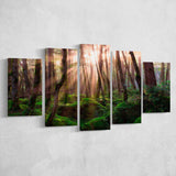 Magical Forest Morning 5 Piece Canvas Prints Wall Art Decor, Multi Panels, Mixed Canvas