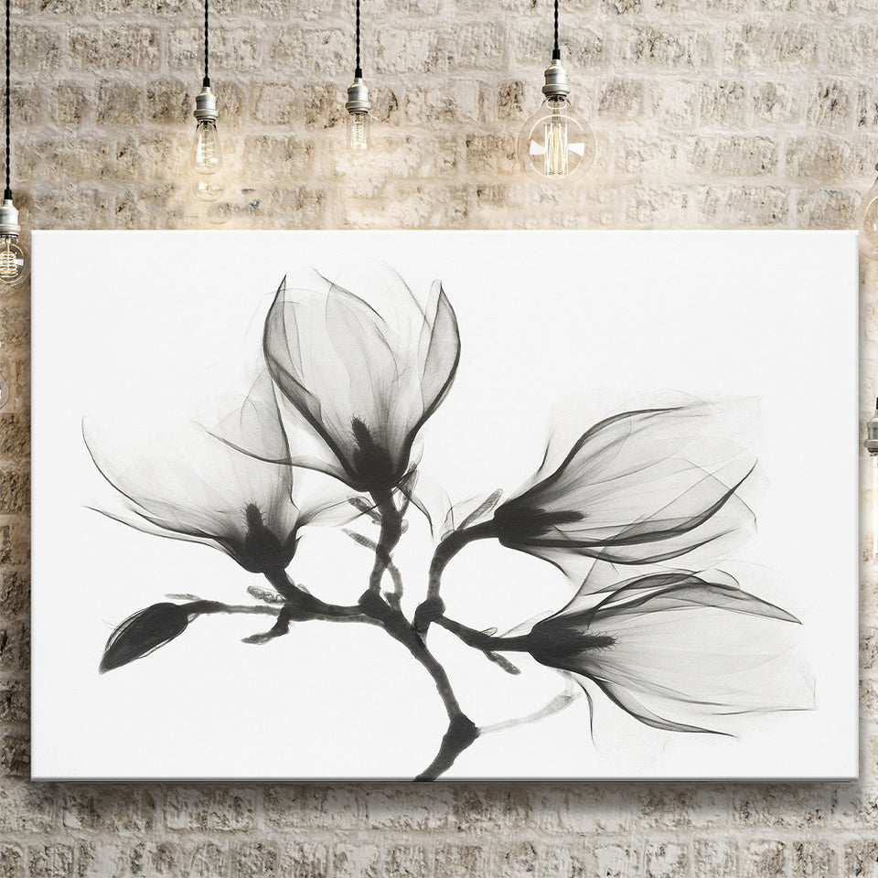 Magnolia Flower Black And White Canvas Prints Wall Art Decor - Painting Canvas,Home Decor, Ready to Hang