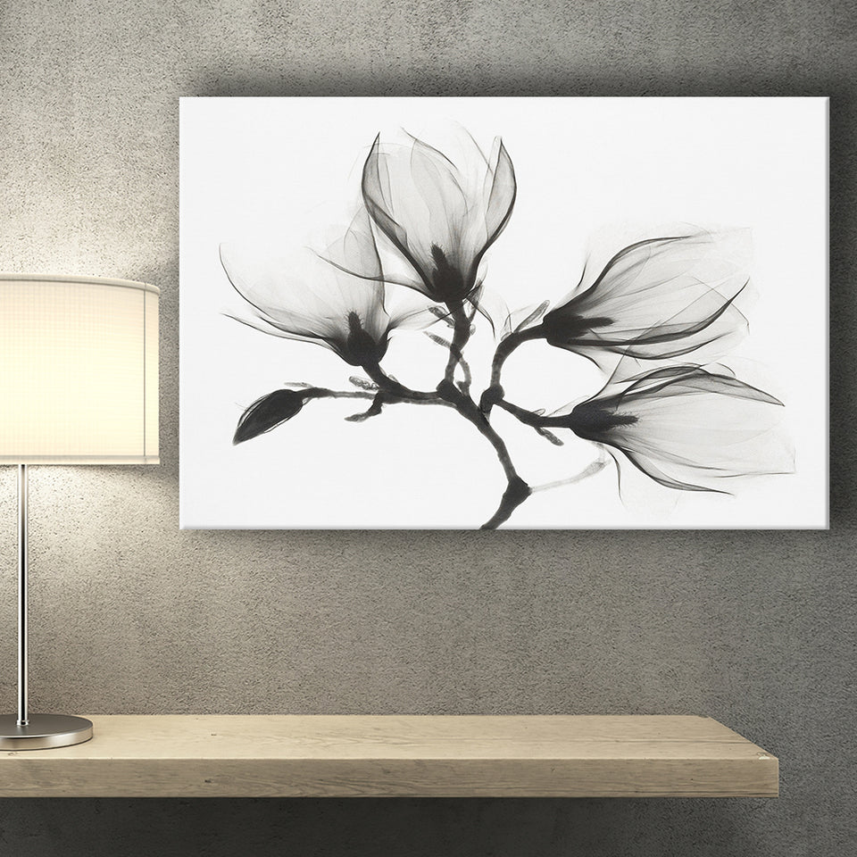 Magnolia Flower Black And White Canvas Prints Wall Art Decor - Painting Canvas,Home Decor, Ready to Hang