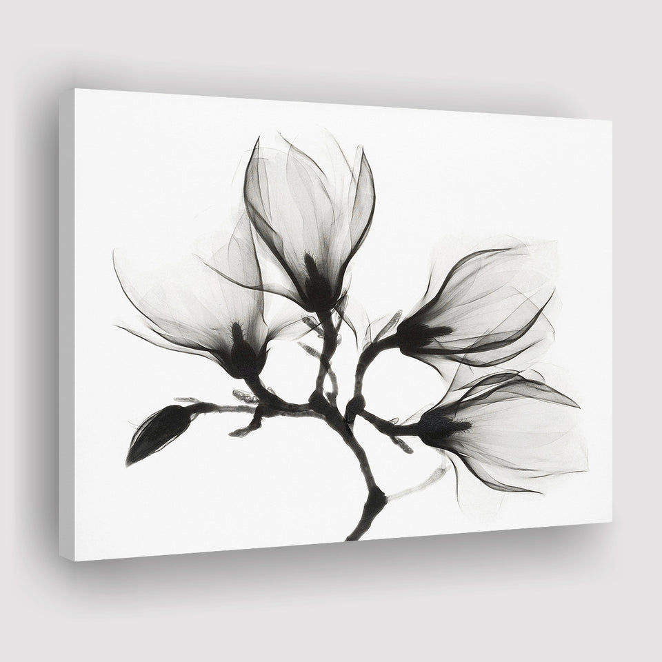 Magnolia Flower Black And White Canvas Prints Wall Art Decor - Painting Canvas,Home Decor, Ready to Hang