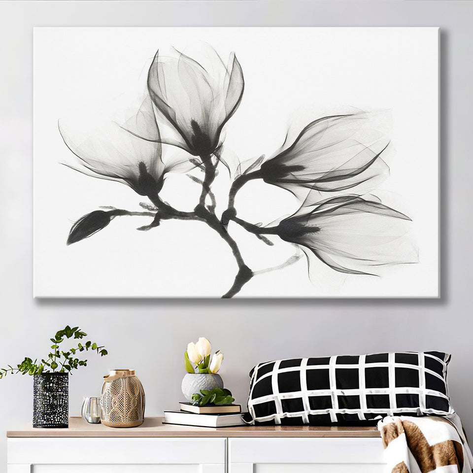 Magnolia Flower Black And White Canvas Prints Wall Art Decor - Painting Canvas,Home Decor, Ready to Hang