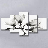 Magnolia Flower Black And White 5 Piece Canvas Prints Wall Art Decor, Multi Panels, Mixed Canvas