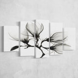 Magnolia Flower Black And White 5 Piece Canvas Prints Wall Art Decor, Multi Panels, Mixed Canvas
