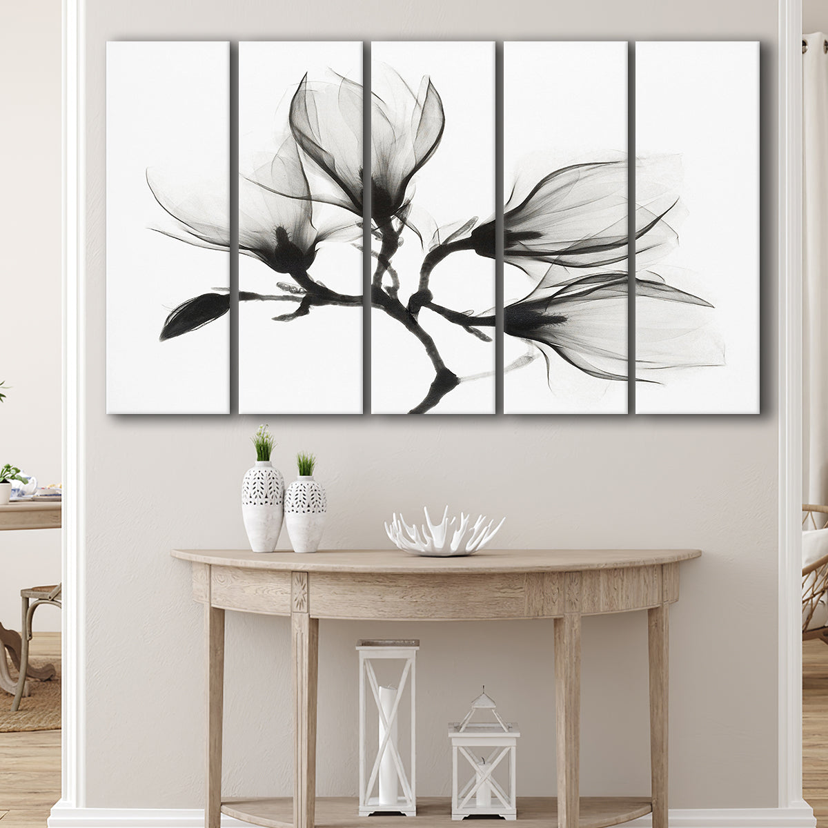Magnolia Flower Black And White 5 Piece B Canvas Prints Wall Art, Mult ...