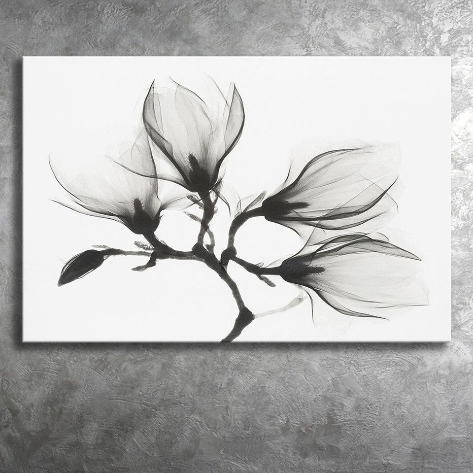 Magnolia Flower Black And White Canvas Prints Wall Art Decor - Painting Canvas,Home Decor, Ready to Hang