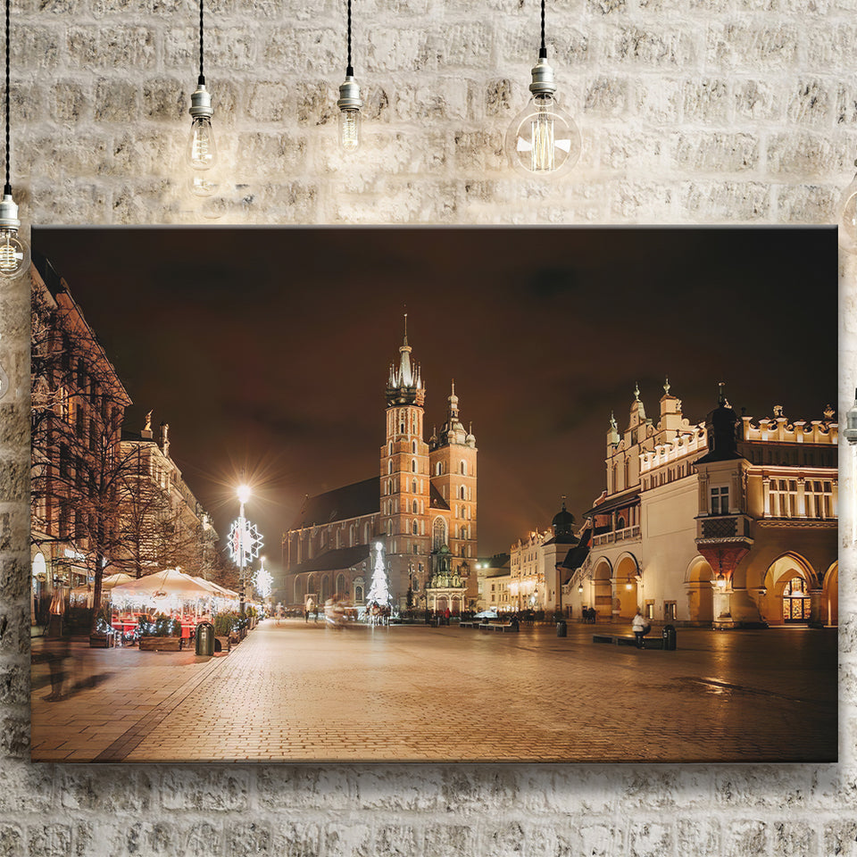 Main Market Square and St Mary's Basilica Krakow Poland Canvas Prints Wall Art - Painting Canvas, Wall Decor, Home Decor, Prints for Sale