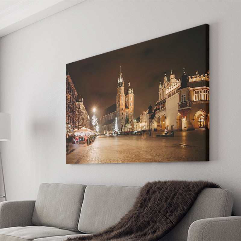 Main Market Square and St Mary's Basilica Krakow Poland Canvas Prints Wall Art - Painting Canvas, Wall Decor, Home Decor, Prints for Sale
