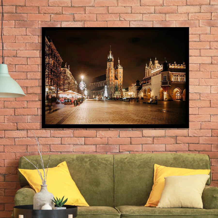 Main Market Square and St Mary's Basilica Krakow Poland Framed Art Prints Wall Decor - Painting Art, Wall Art, Home Decor