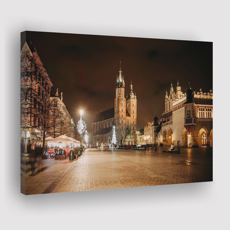 Main Market Square and St Mary's Basilica Krakow Poland Canvas Prints Wall Art - Painting Canvas, Wall Decor, Home Decor, Prints for Sale