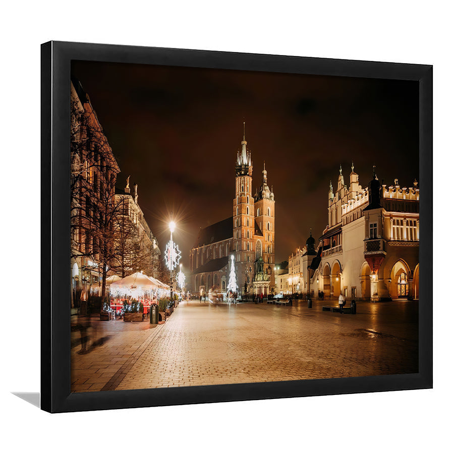 Main Market Square and St Mary's Basilica Krakow Poland Framed Art Prints Wall Decor - Painting Art, Wall Art, Home Decor