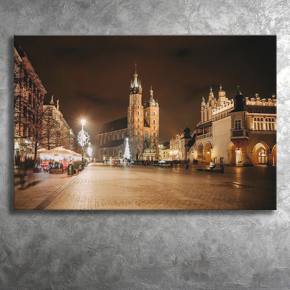 Main Market Square and St Mary's Basilica Krakow Poland Canvas Prints Wall Art - Painting Canvas, Wall Decor, Home Decor, Prints for Sale