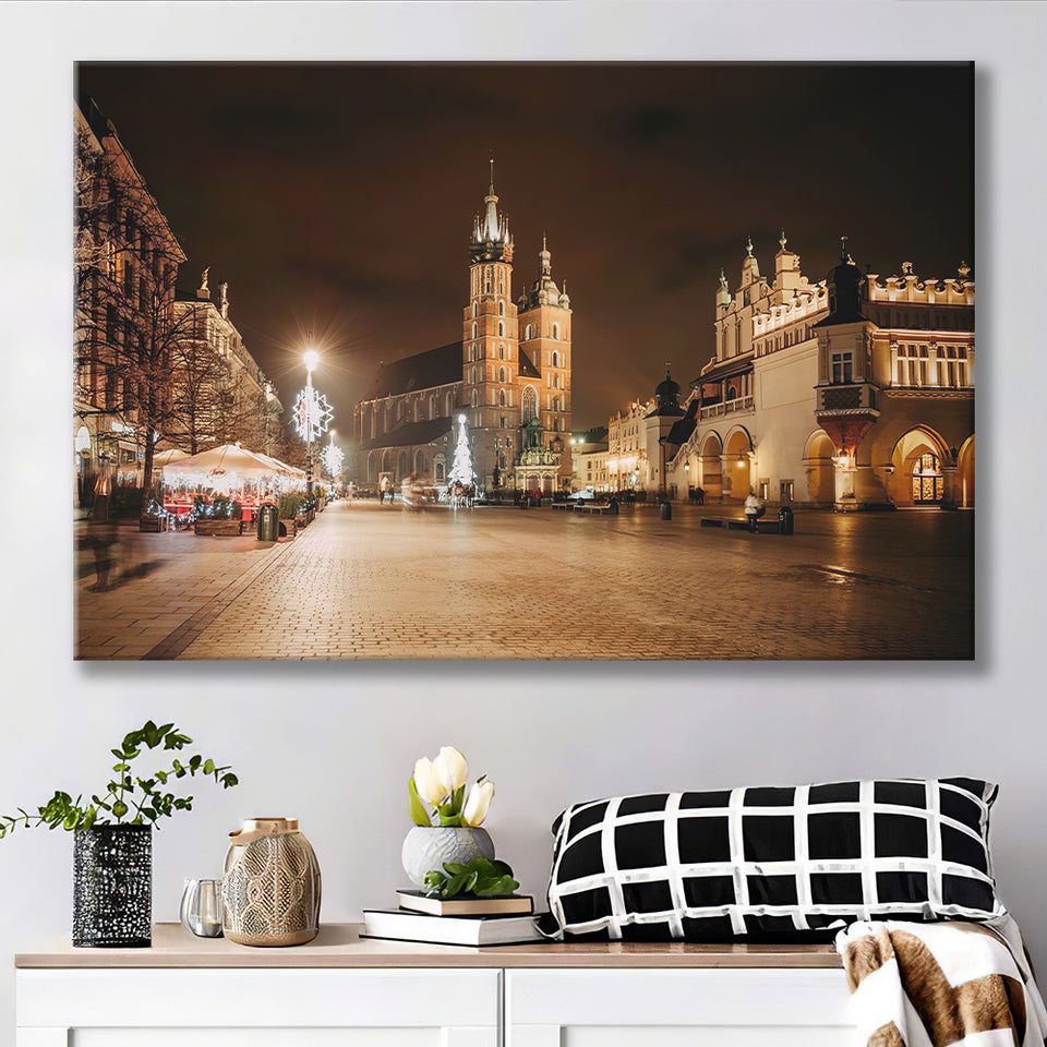 Main Market Square and St Mary's Basilica Krakow Poland Canvas Prints Wall Art - Painting Canvas, Wall Decor, Home Decor, Prints for Sale