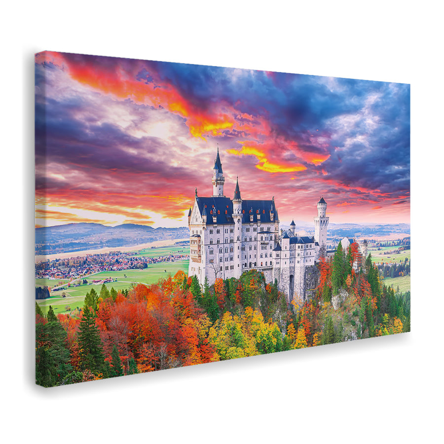 Majestic Sunset View Of Famous Neuschwanstein Castle Canvas Wall Art - Canvas Prints, Prints for Sale, Canvas Painting, Canvas On Sale