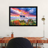 Majestic Sunset View Of Famous Neuschwanstein Castle Framed Canvas Wall Art - Framed Prints, Canvas Prints,For Sale, Canvas Painting