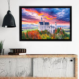 Majestic Sunset View Of Famous Neuschwanstein Castle Framed Canvas Wall Art - Framed Prints, Canvas Prints,For Sale, Canvas Painting