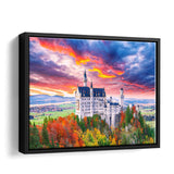 Majestic Sunset View Of Famous Neuschwanstein Castle Framed Canvas Wall Art - Framed Prints, Canvas Prints,For Sale, Canvas Painting