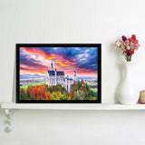 Majestic Sunset View Of Famous Neuschwanstein Castle Framed Canvas Wall Art - Framed Prints, Canvas Prints,For Sale, Canvas Painting