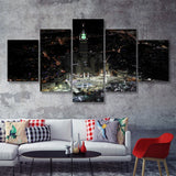 Makkah Clock Tower 5 Piece Canvas Prints Wall Art - Painting Prints, Wall Decor,Multi Panel