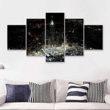 Makkah Clock Tower 5 Piece Canvas Prints Wall Art - Painting Prints, Wall Decor,Multi Panel