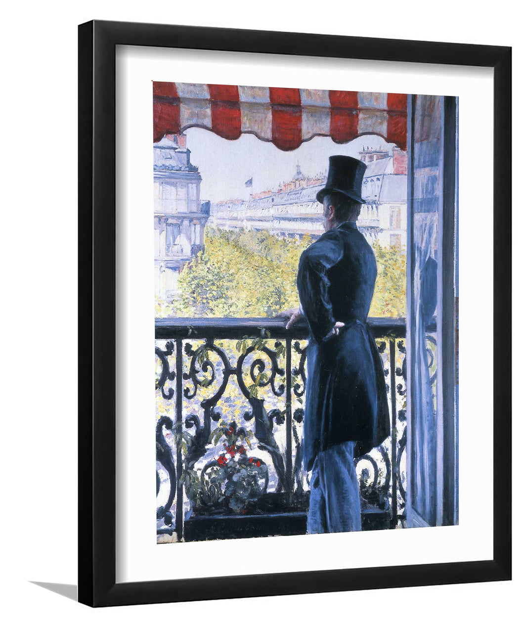 Man On Balcony, Boulevard Haussmann By Gustave Caillebotte-Canvas Art,Art Print,Framed Art,Plexiglass cover