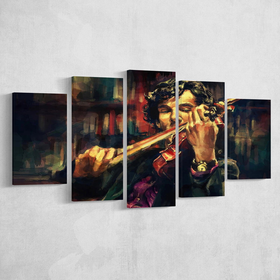 Man Play Violinist Art Music Room Art 5 Piece Canvas Prints Wall Art Decor, Multi Panels, Mixed Canvas