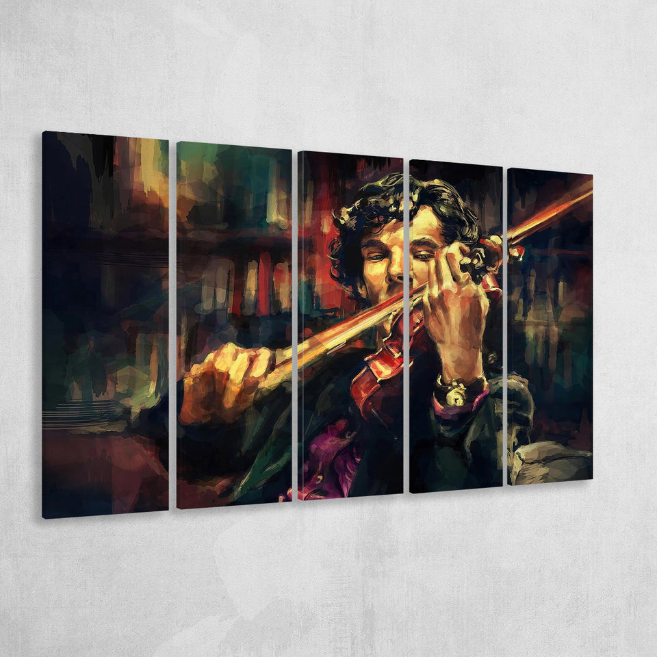 Man Play Violinist Art Music Room Art 5 Piece B Canvas Prints Wall Art, Multi Panels,Large Canvas