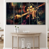 Man Play Violinist Art Music Room Art 5 Piece B Canvas Prints Wall Art, Multi Panels,Large Canvas