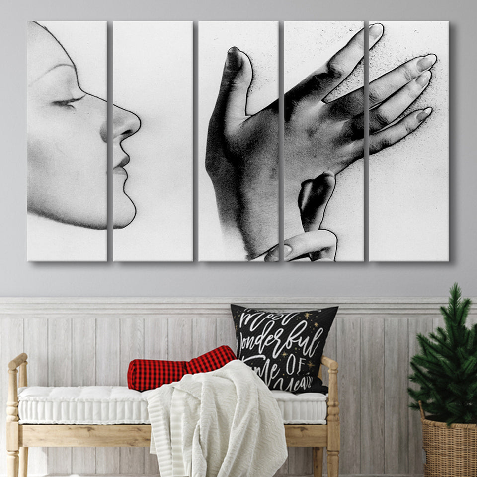 Man Ray Black And White Print, Solarised Woman Larger Canvas Art, 5 Piece Canvas Prints Wall Art Decor