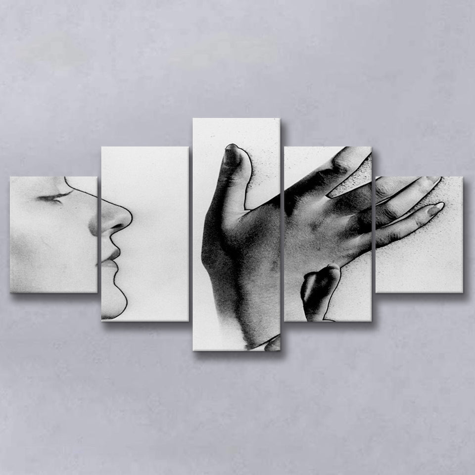 Man Ray Black And White Print, Solarised Woman 5 Panels, Canvas Prints Wall Art Decor, Large Canvas Art