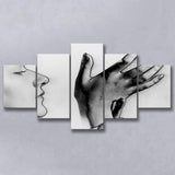 Man Ray Black And White Print, Solarised Woman 5 Panels, Canvas Prints Wall Art Decor, Large Canvas Art