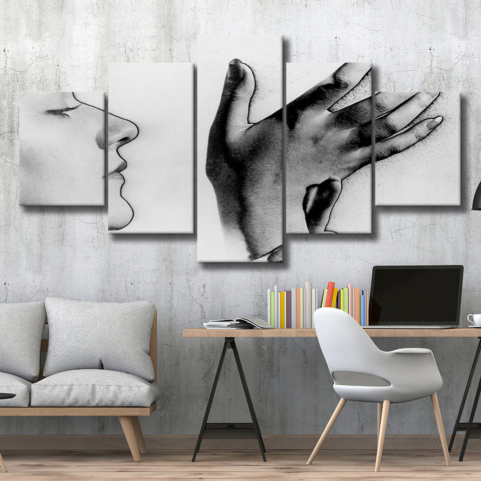 Man Ray Black And White Print, Solarised Woman 5 Panels, Canvas Prints Wall Art Decor, Large Canvas Art