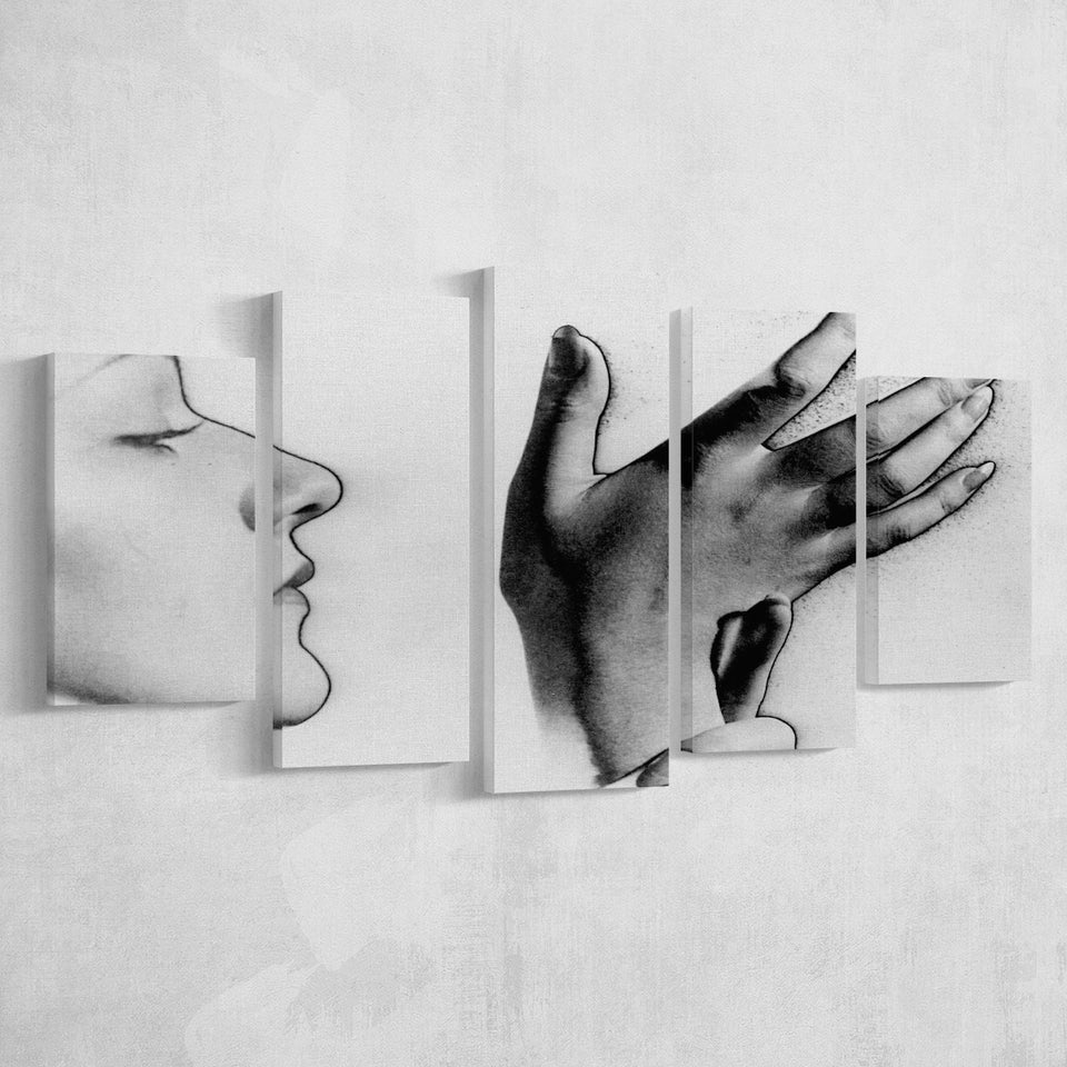 Man Ray Black And White Print, Solarised Woman 5 Panels, Canvas Prints Wall Art Decor, Large Canvas Art