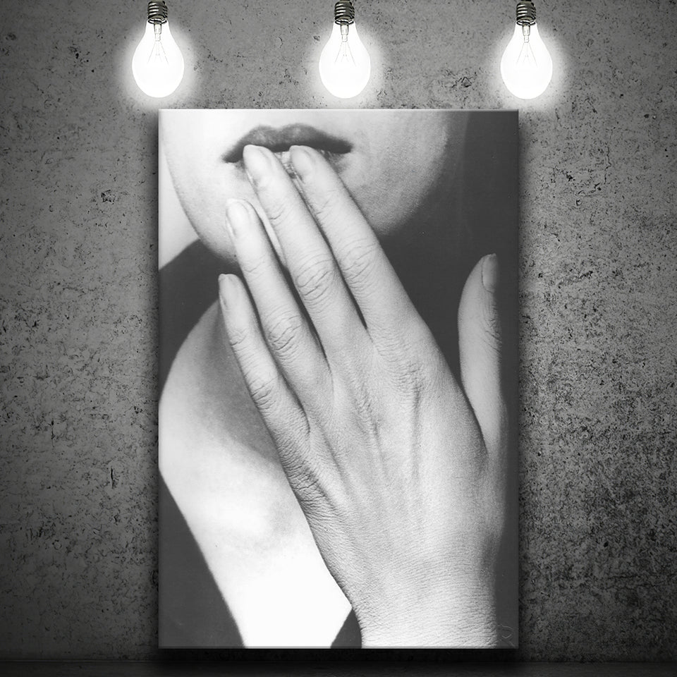 Man Ray Hands On Lips Black And White Print, Surrealist Photography Canvas Prints Wall Art Home Decor