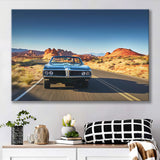 Man driving vintage car through desert Canvas Prints Wall Art - Painting Canvas, Wall Decor, Home Decor, Prints for Sale